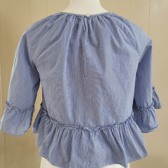 Soprano Blue Striped Top Bell Sleeve Blouse Sz L - Picture 3 of 11
